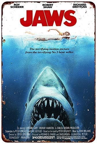 Vintage Collectible Plates - Tin Sign 1975 Jaws Movie Vintage